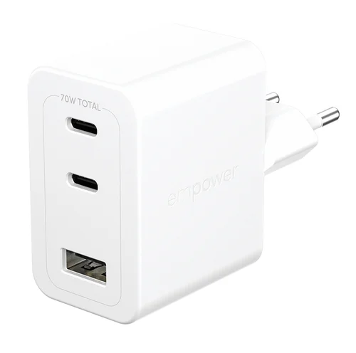 Turbo 70W Multiple Charger Incl 2 X USB-C + USB-A EU Plug Silver
