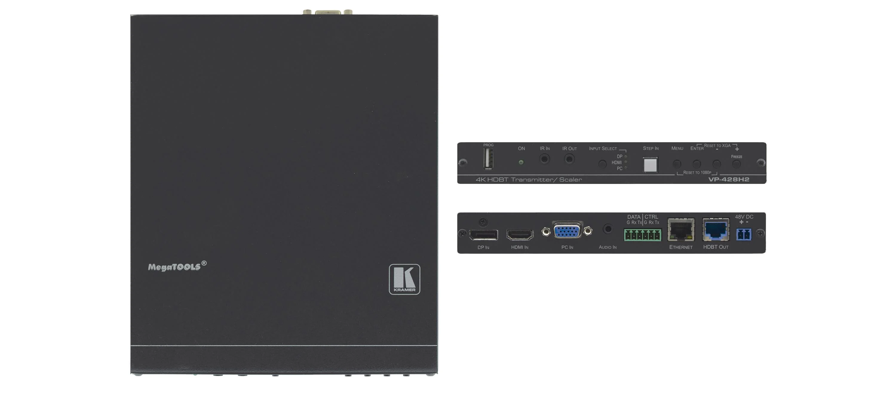 VP-428H2 – 4K60 4:4:4 HDCP 2.2 DisplayPort, HDMI und VGA Auto-Switcher/-Scaler und PoE Provider über HDBaseT