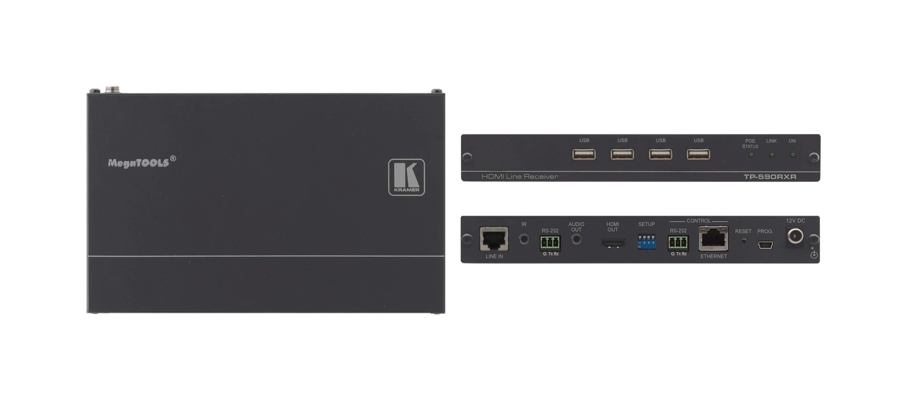 TP-590RXR – Twisted Pair Empfänger (HDBaseT 2.0) für 4K 60 UHD HDMI, Stereo-Audio, bidirekt. RS-232, USB und IR mit vergr. Reichweite