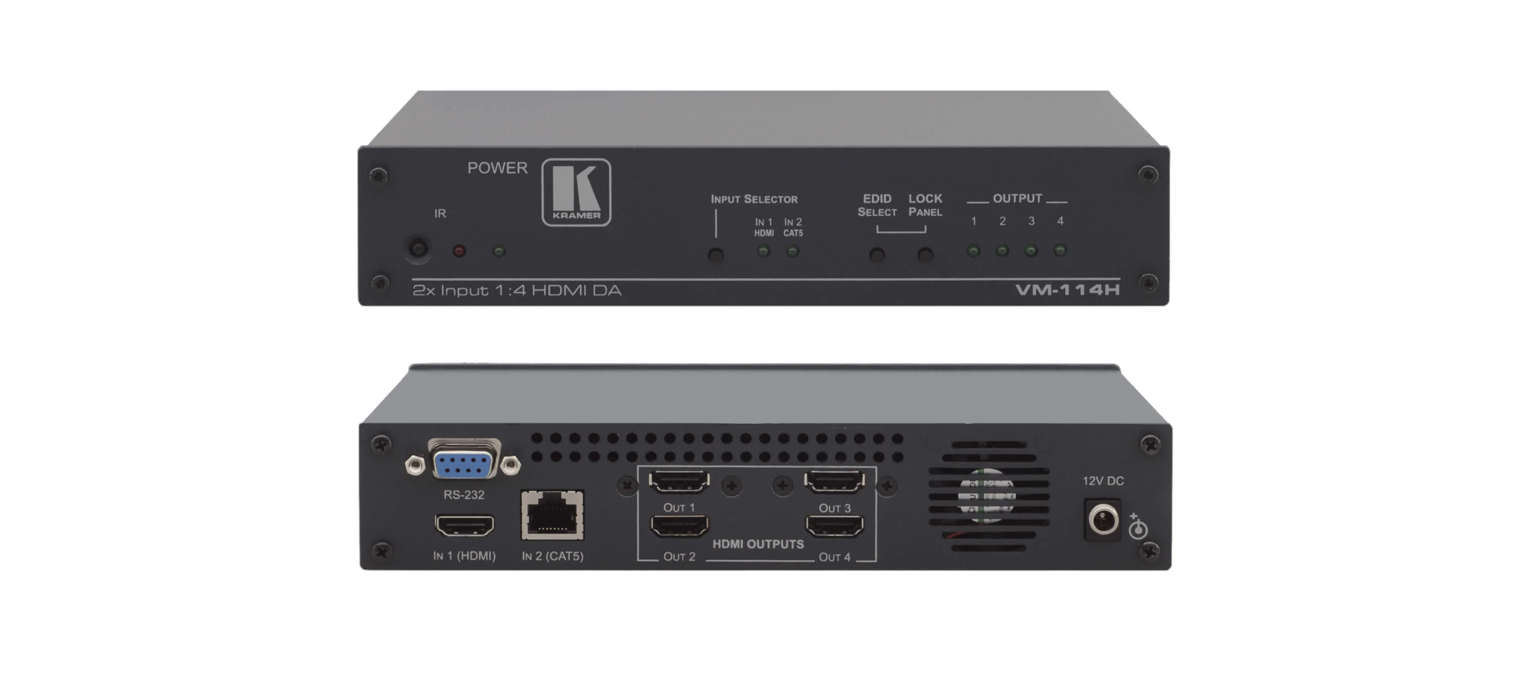 VM-114H – 2x1:4 HDMI/Twisted Pair (DGKat) Umschalter und HDMI-Verteilverstärker mit RS-232 und IR