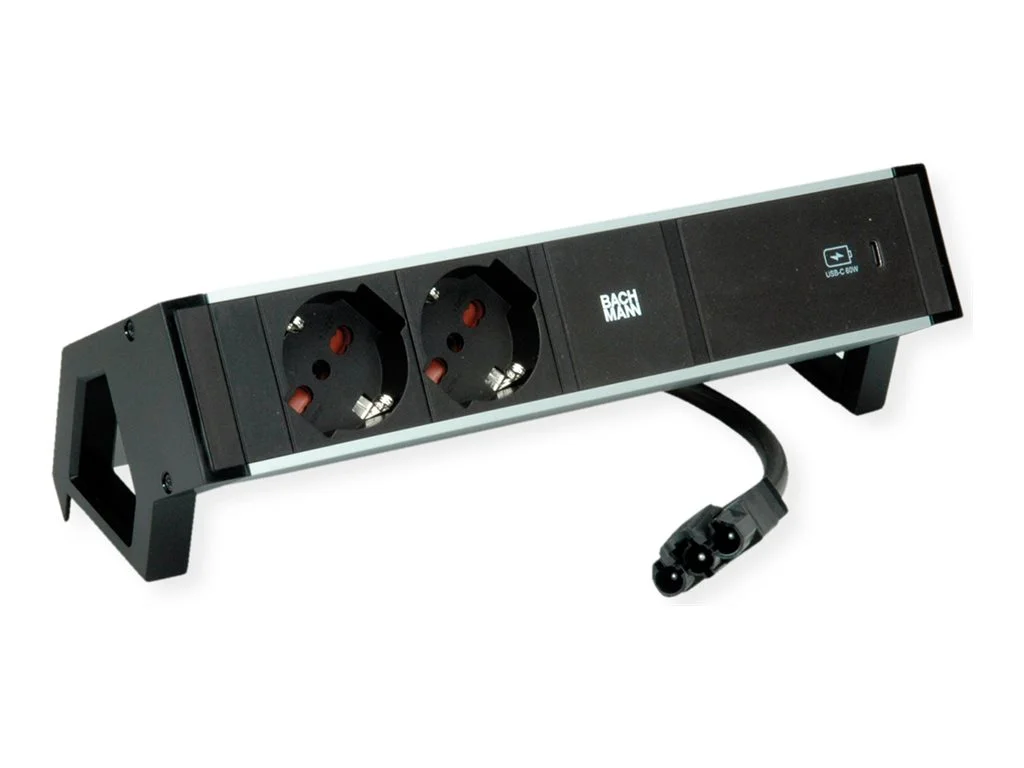 BACHMANN DESK2 ALU BLACK 2xP40 1xUSBC 60