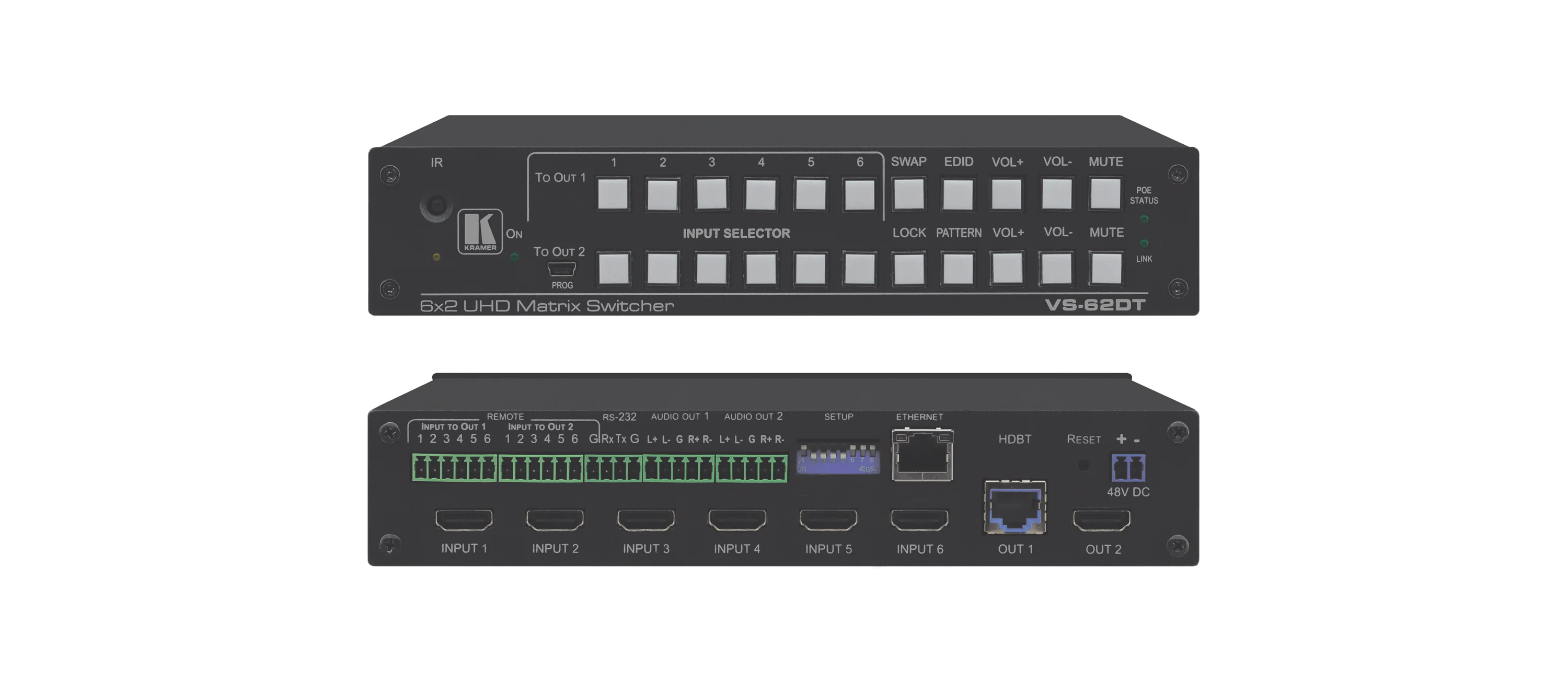 VS-62DT – 6x2 4K 60 4:2:0 HDMI/HDBaseT Matrixschalter mit PoE für vergr. Reichweite