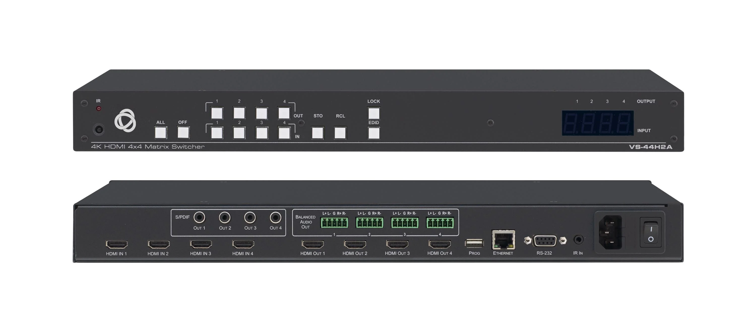 VS-44H2A – 4x4 4K HDR HDMI 2.0 HDCP 2.2-Matrix-Schalter mit Audio-De-Embedding