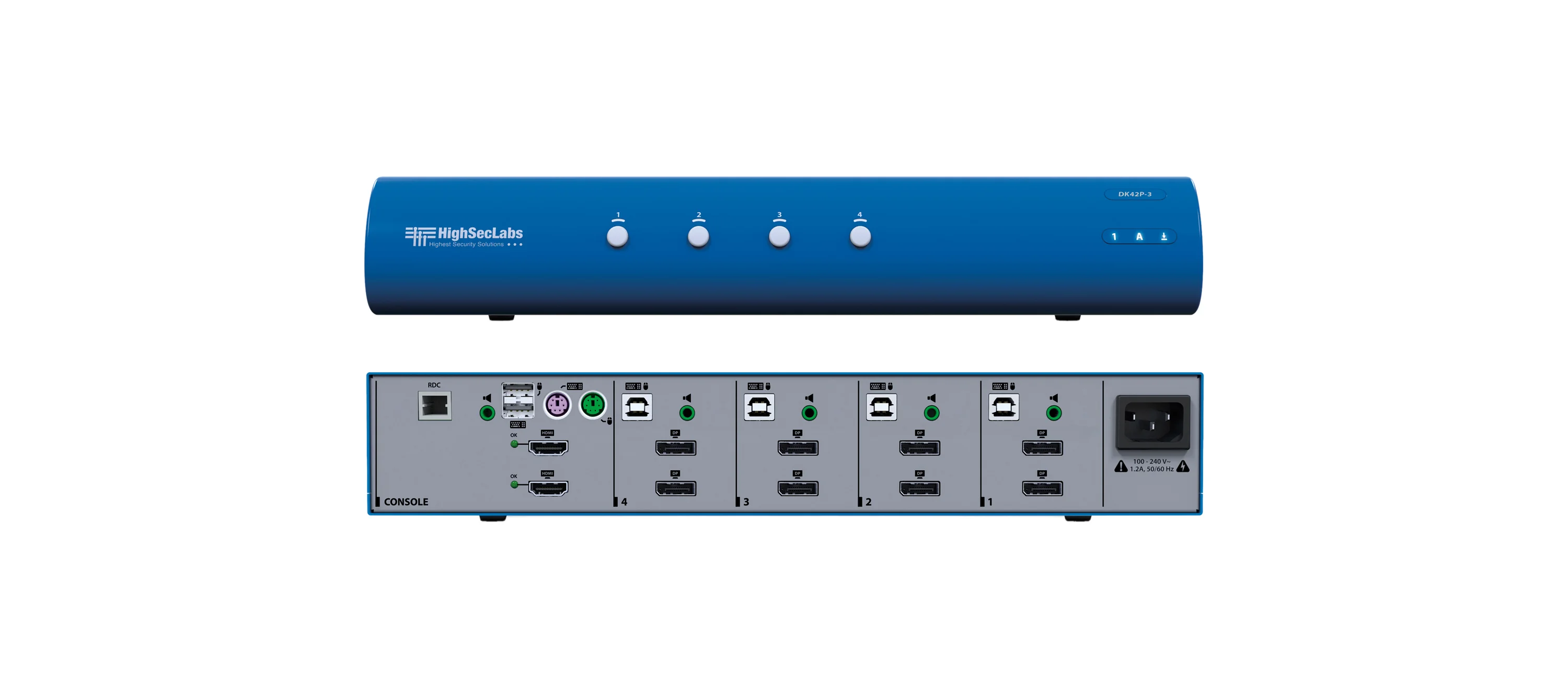 DK42P-3 – HighSecLabs Sicherer Dual Head 4-Port 4K30 UHD DisplayPort KVM-Switch