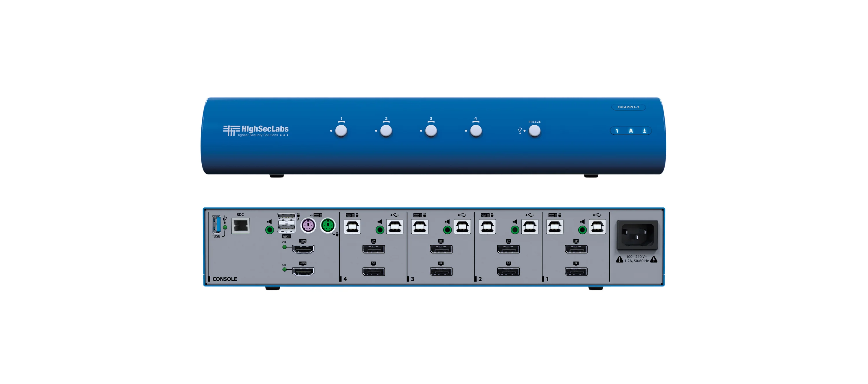 DK42PU-3 – HighSecLabs Sicherer Dual Head 4 Port 4K30 UHD DisplayPort KVM Switch mit fUSB