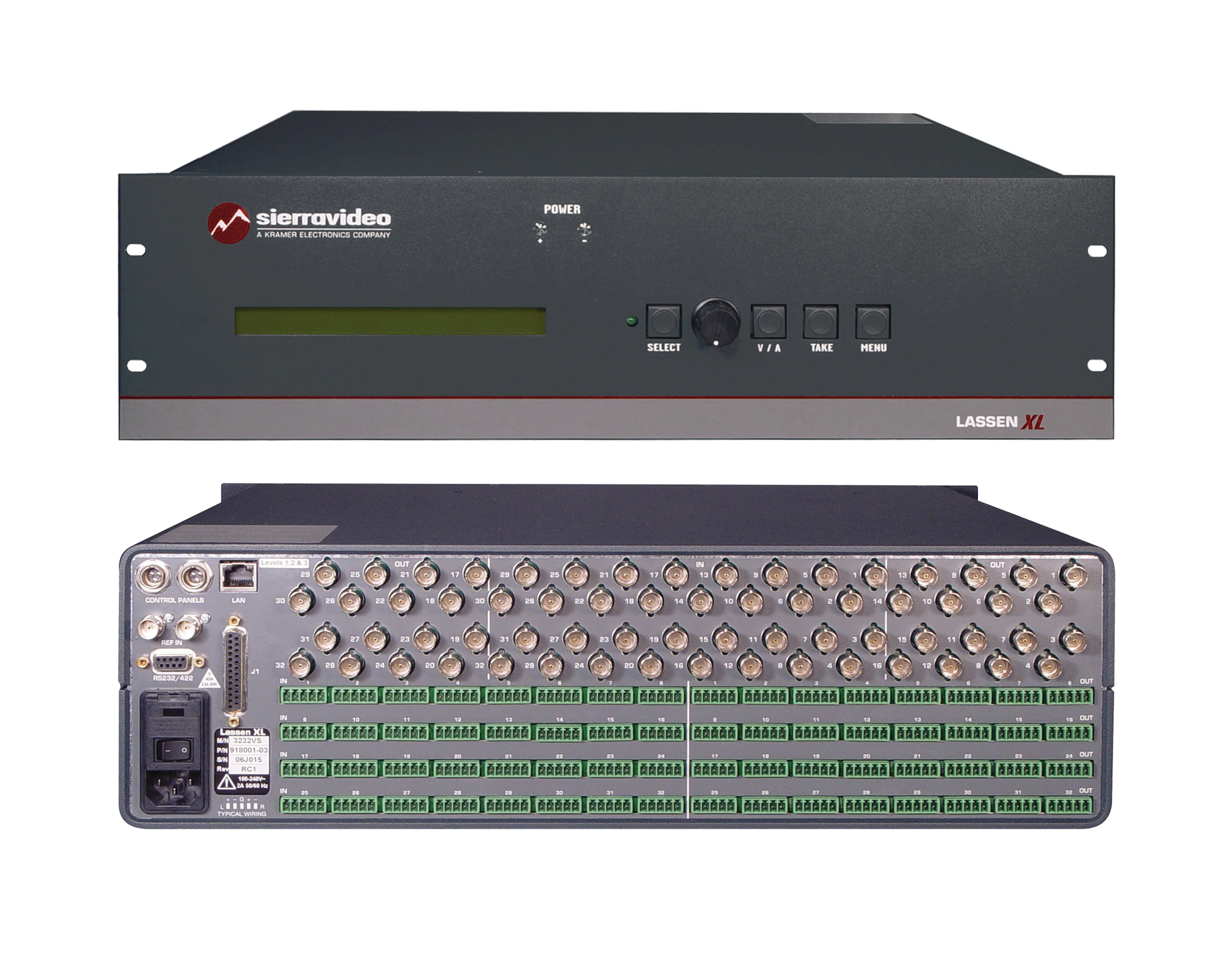 3232HDS-XL – 32x32 HD−SDI (1.5G) & Analog Balanced Stereo Audio Matrix Switcher