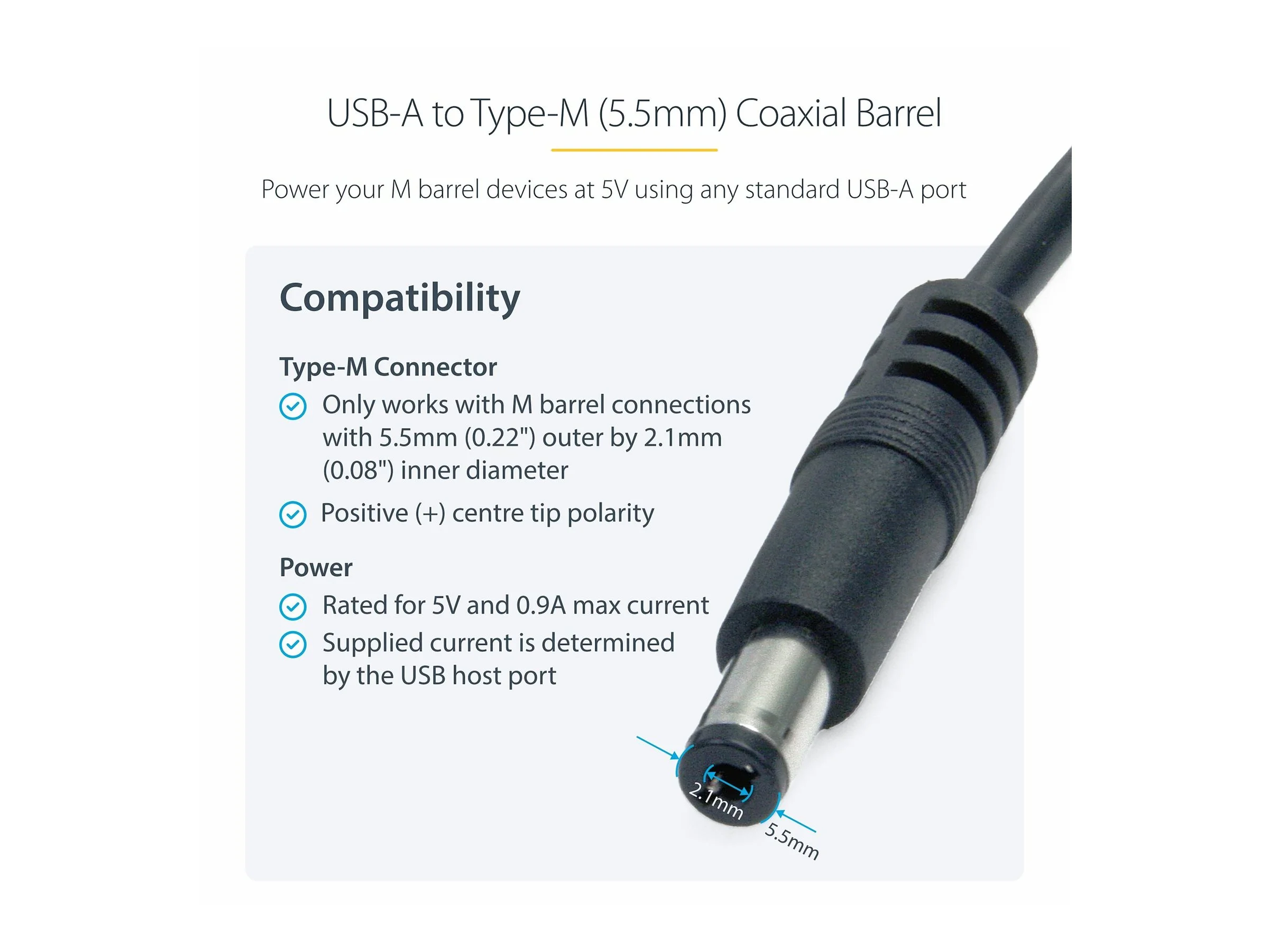 STARTECH Type M Barrel Power Cable