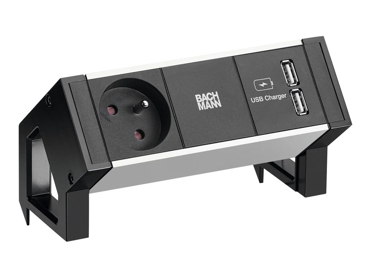 BACHMANN DESK2 ALU BLACK 1xUTE 1xUSB Cha