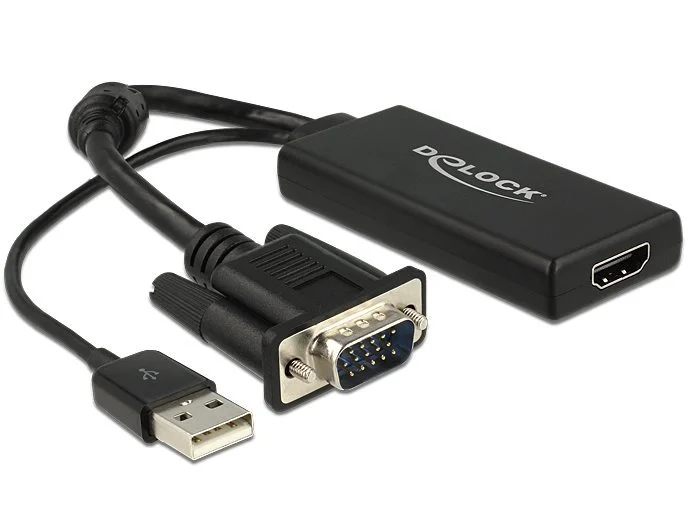 Delock VGA zu HDMI Adapter mit Audio schwarz/black 0,25m USB Typ-A Anschluss 0,25m