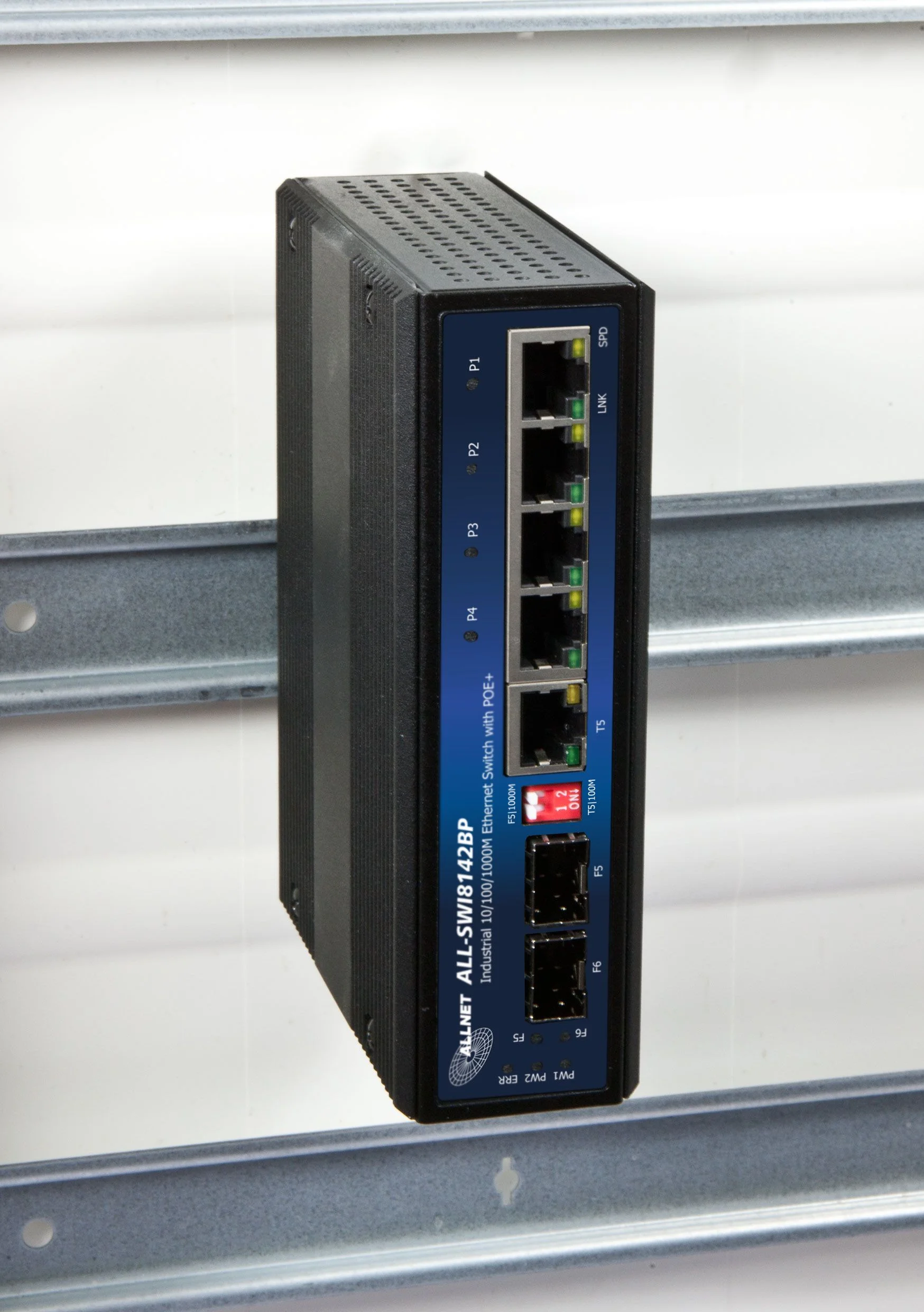 ALLNET Switch unmanaged industrial 4 Port Gigabit 126W / 4x PoE+ / 1x LAN / 1x SFP oder 1x SFP / DIN / Power Booster / " ALL-SWI8142BP"