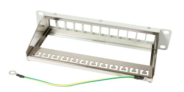 Patch Panel 12xTP, CAT6A, incl.Keystone Slim-line, 10", Lichtgrau, Synergy 21,