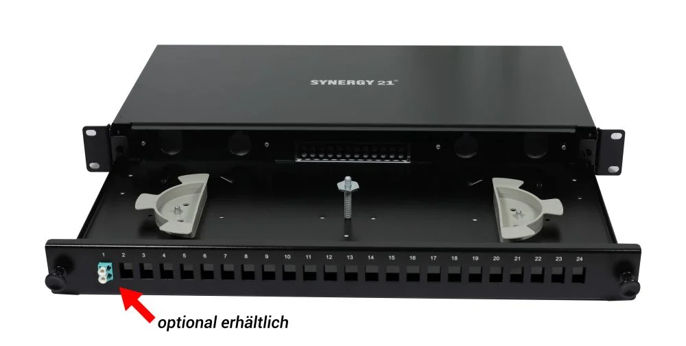 LWL-Patchpanel 18xLC-Duplex-Buchsen, 19", OM4, 50/125u Multimode, Schwarz, Synergy 21,