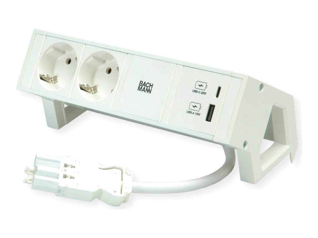 BACHMANN DESK2 white 2xCEE7/31xUSB 0,2m