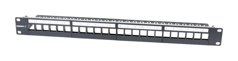 Patch Panel 24xTP, CAT6A, incl.Keystone Slim-line , 19", 1HE(t 94mm), Schwarz, Synergy 21,