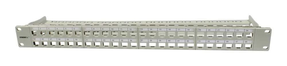 Patch Panel 48xTP, CAT6A, incl.Keystone Slim-line/Short 3P, 19", 1HE(t95mm), Lichtgrau, Synergy 21,