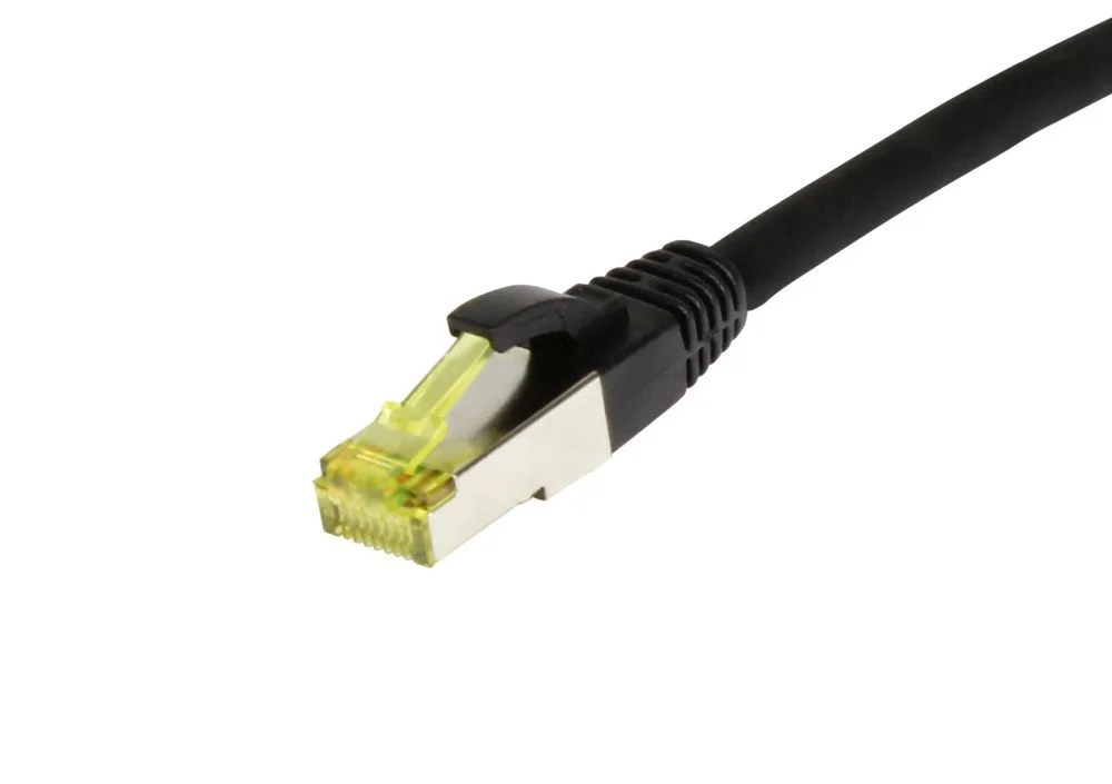 Patchkabel RJ45, CAT6A 500Mhz, 10m, schwarz, S-STP(S/FTP), TPE/LSZH(Ultraflex), AWG26, mit CAT7 Rohkabel, Synergy 21