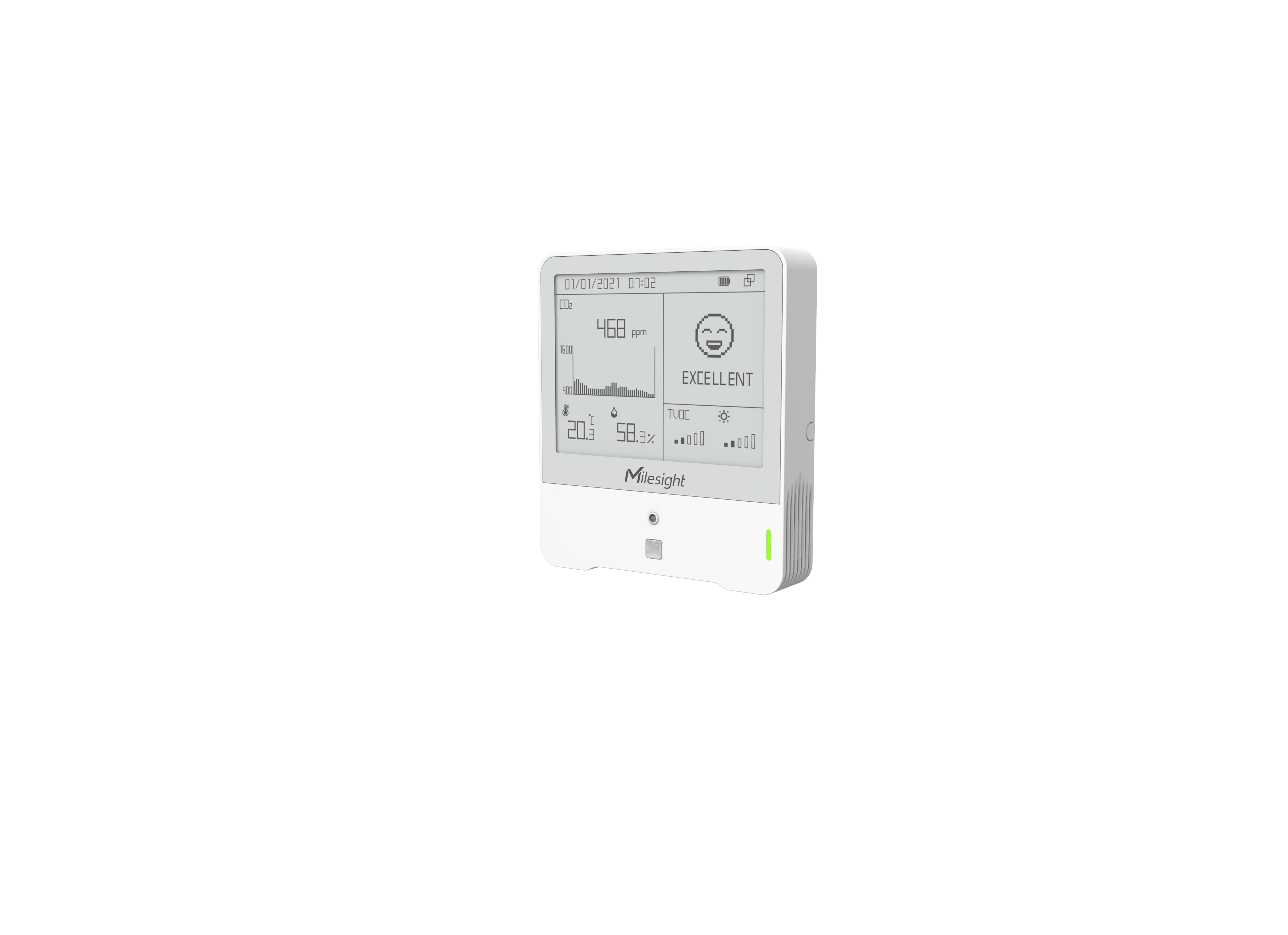 Milesight IoT Indoor Ambience Monitoring Sensor, AM307-868M LoRaWAN / Temp. / Humidity / CO2 / PIR / Light / TVOC / hPA / E-Ink Display