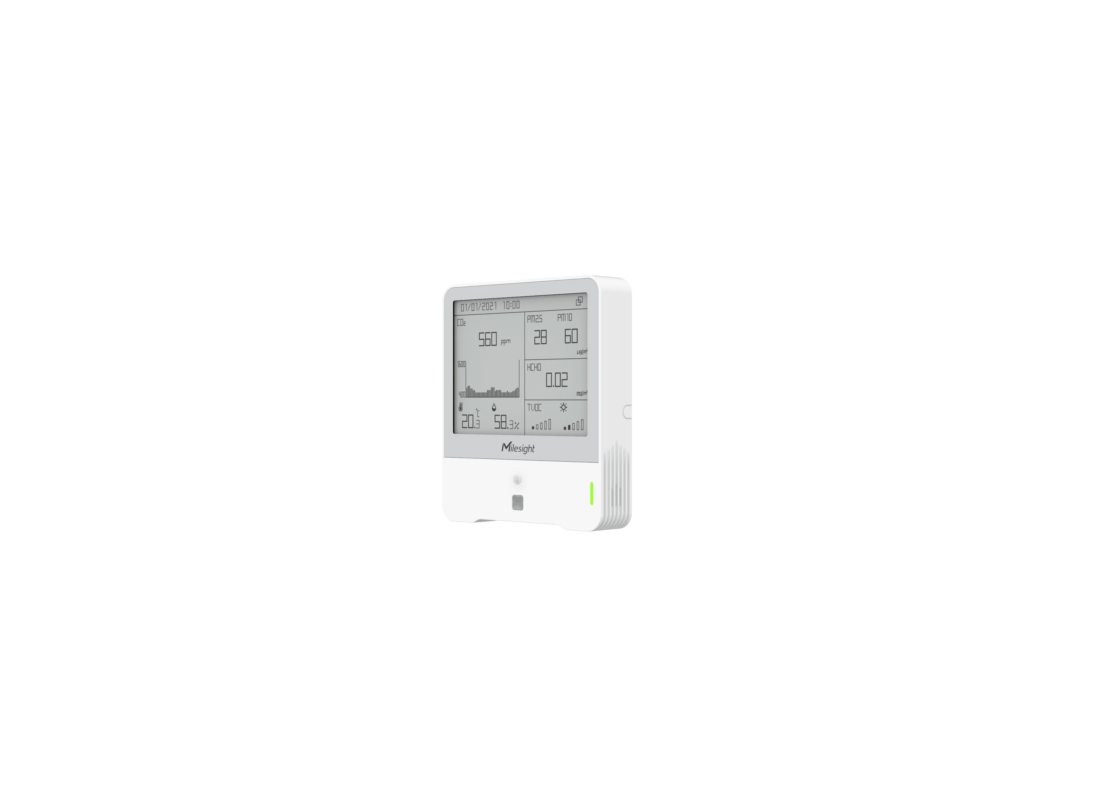 Milesight IoT Indoor Ambience Monitoring Sensor, AM319-868M-HCHO LoRaWAN / Temp. / Humidity / CO2 / PIR / Light / TVOC / hPA / PM 2.5 / PM10 / HCHO /E-Ink Display