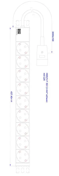 ALLNET 19" zbh. Steckdosenleiste, 9xDosen(CEE7)->Kaltgeräte(Stecker, C20), Bachmann,