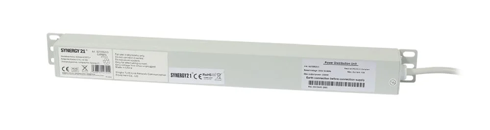 ALLNET 19" zbh. Steckdosenleiste, 9xDosen(CEE7)->Kaltgeräte(Stecker, C14), mit 10A Überlastungsschutz, Lichtgrau/Rot, Synergy 21,