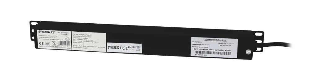 ALLNET 19" zbh. Steckdosenleiste, 9xDosen(CEE7)->Kaltgeräte(Stecker, C14), mit 10A Überlastungsschutz, Schwarz/Rot, Synergy 21,