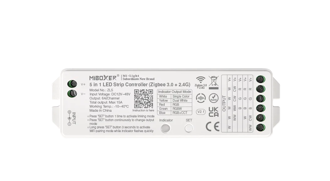 Synergy 21 LED Controller 5in1 RGB-WW (RGB-CCT) DC12~48V Zigbee 3.0/2.4G*Milight/Miboxer*