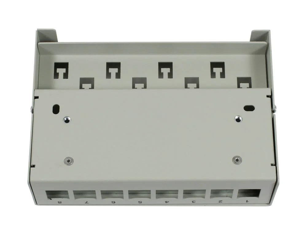 Patch Panel 8xTP, CAT6A, incl.Keystone, Short mit Kabelklemme, Aufputz Metall, Lichtgrau, Synergy 21,