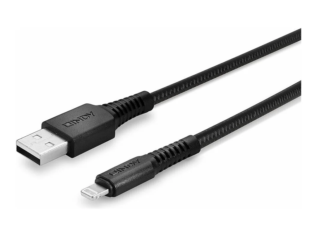 LINDY 1m verst.USB A/Lightning Ladekabel