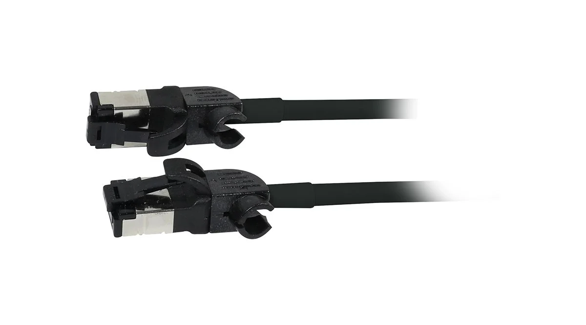 Patchkabel RJ45, CAT6A 500Mhz, 5m, schwarz, S/FTP, slimline rund d=4,5mm, TPE/LSZH(Superflex), AWG28, mit CAT7 Rohk., drehbarer Stecker, Synergy21