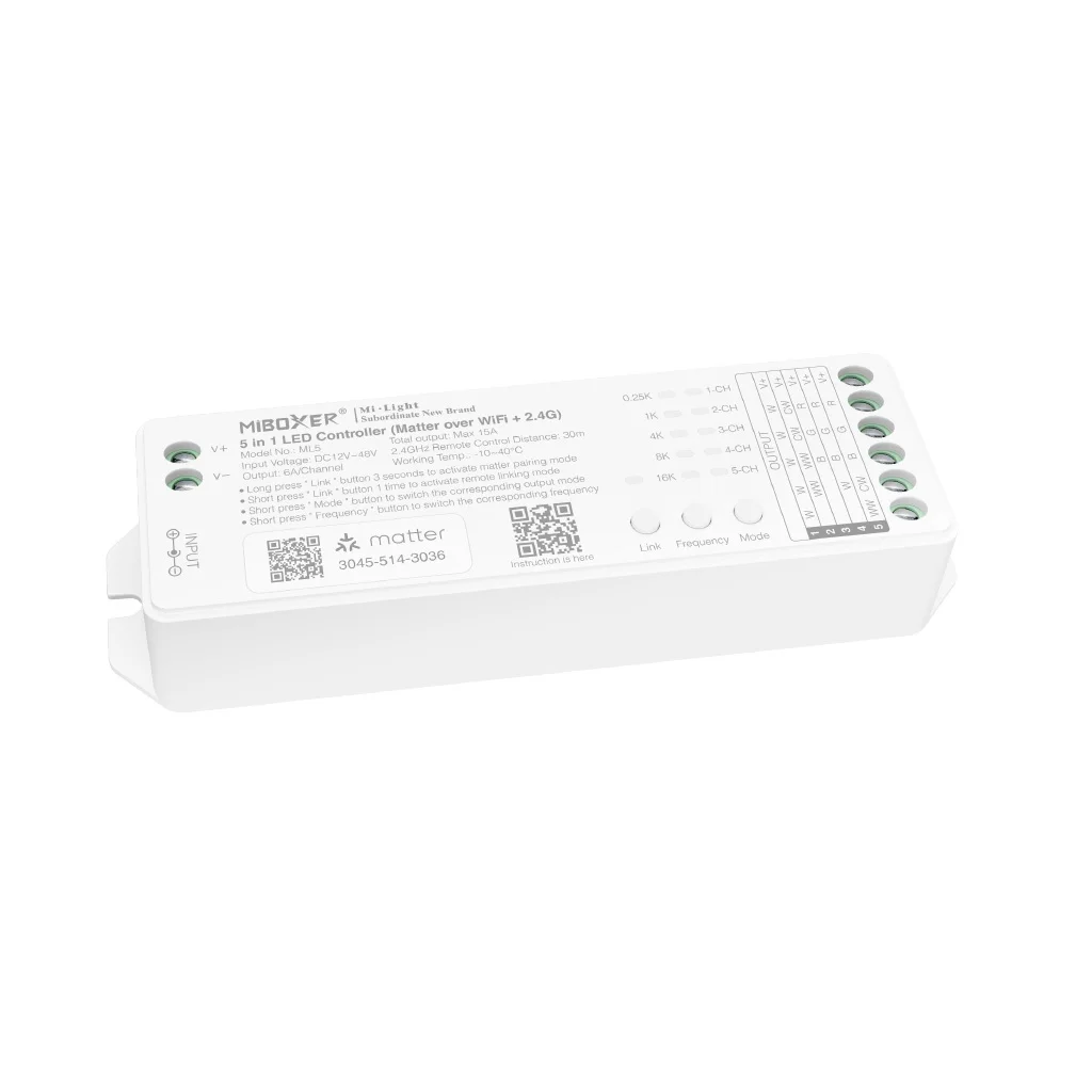 Synergy 21 LED Controller 5in1 RGB-WW (RGB-CCT) DC12~24V Matter Over WiFi + 2.4G *Milight/Miboxer*