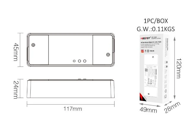 Synergy 21 LED Dimmer Controller AC TRIAC 500W Zigbee 3.0+2,4G+Push *Milight/Miboxer*
