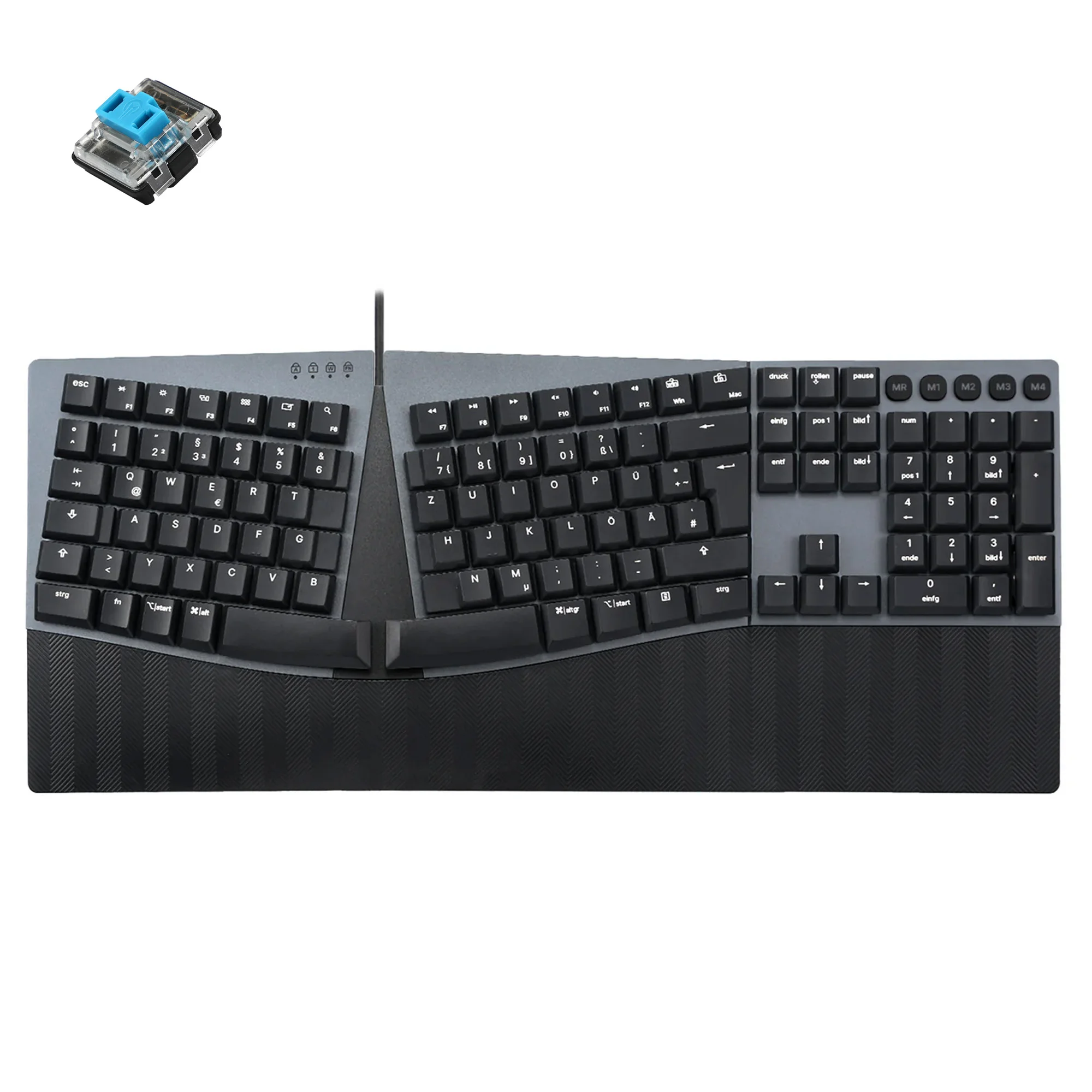 Perixx PERIBOARD-535 DE BL, ergonomische mechanische USB Tastatur (blaue Taster)