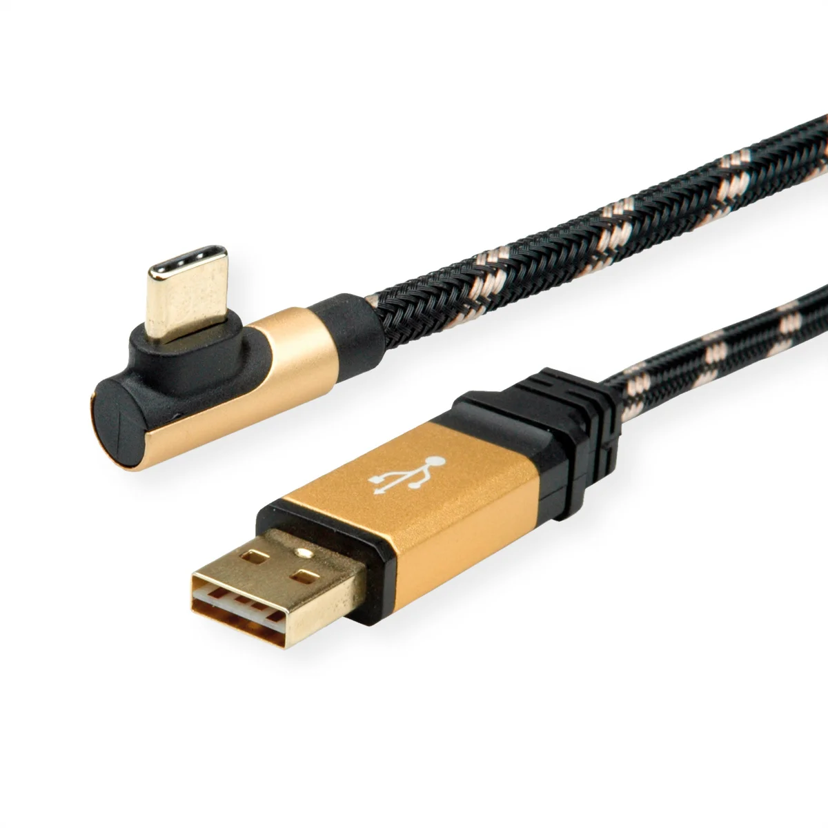 ROLINE GOLD USB 2.0 Kabel, USB A ST reversibel  - USB C ST gewinkelt, 0,8 m