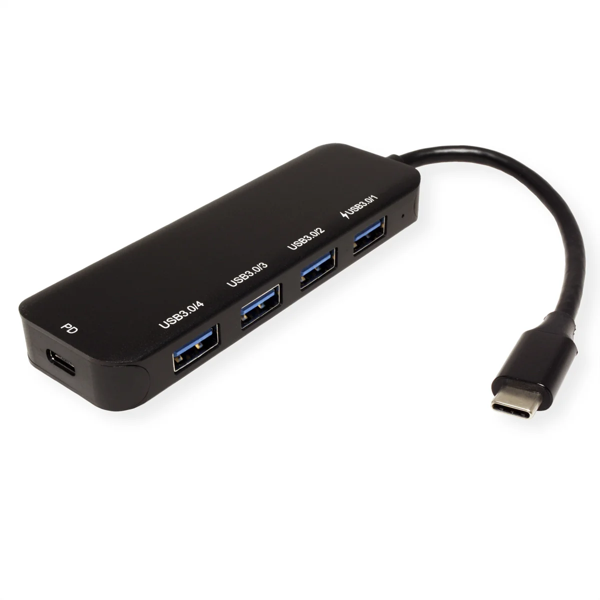 VALUE USB 3.2 Gen 1 Hub, 4fach, Typ C Anschlusskabel, mit 1 PD-Port