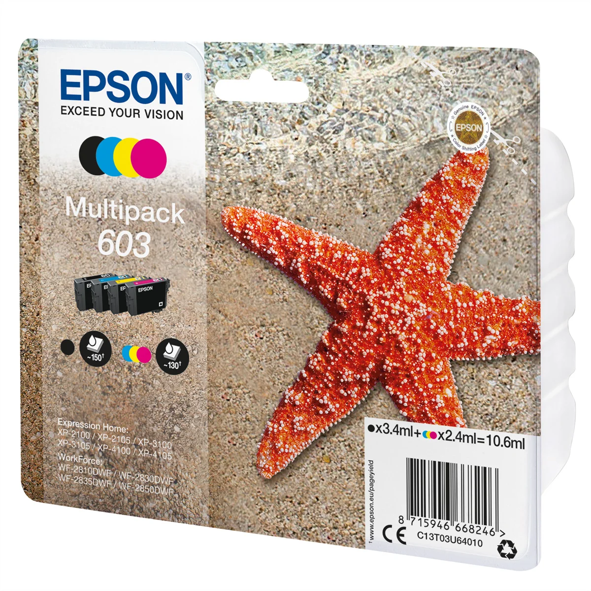 EPSON C13T03U64010, 603, Multipack, schwarz, cyan, magenta, yellow für EPSON Expression Home XP-2100