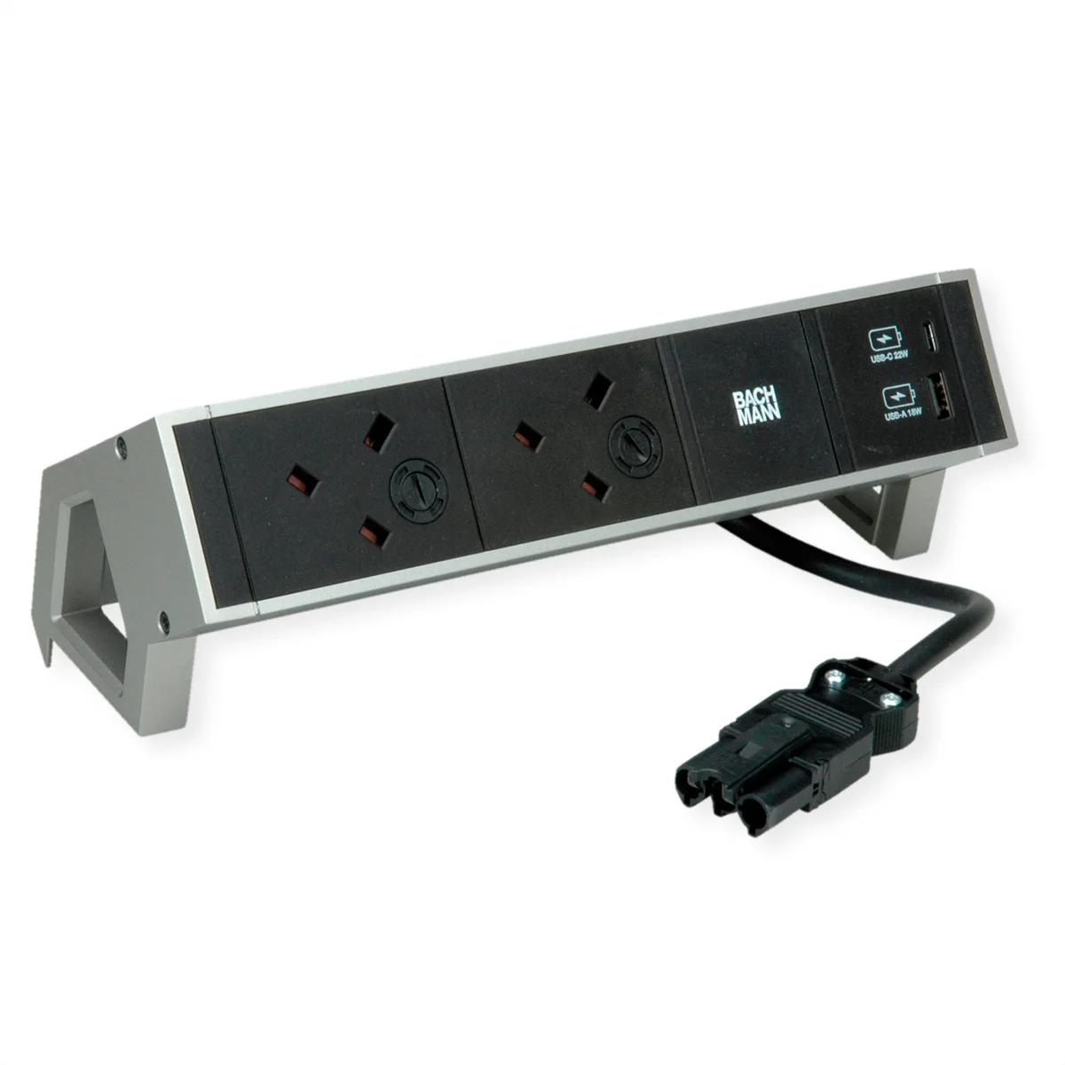 BACHMANN DESK2 2xUK 1xUSB A/C 22W, 0,2m GST18 INOX United Kingdom