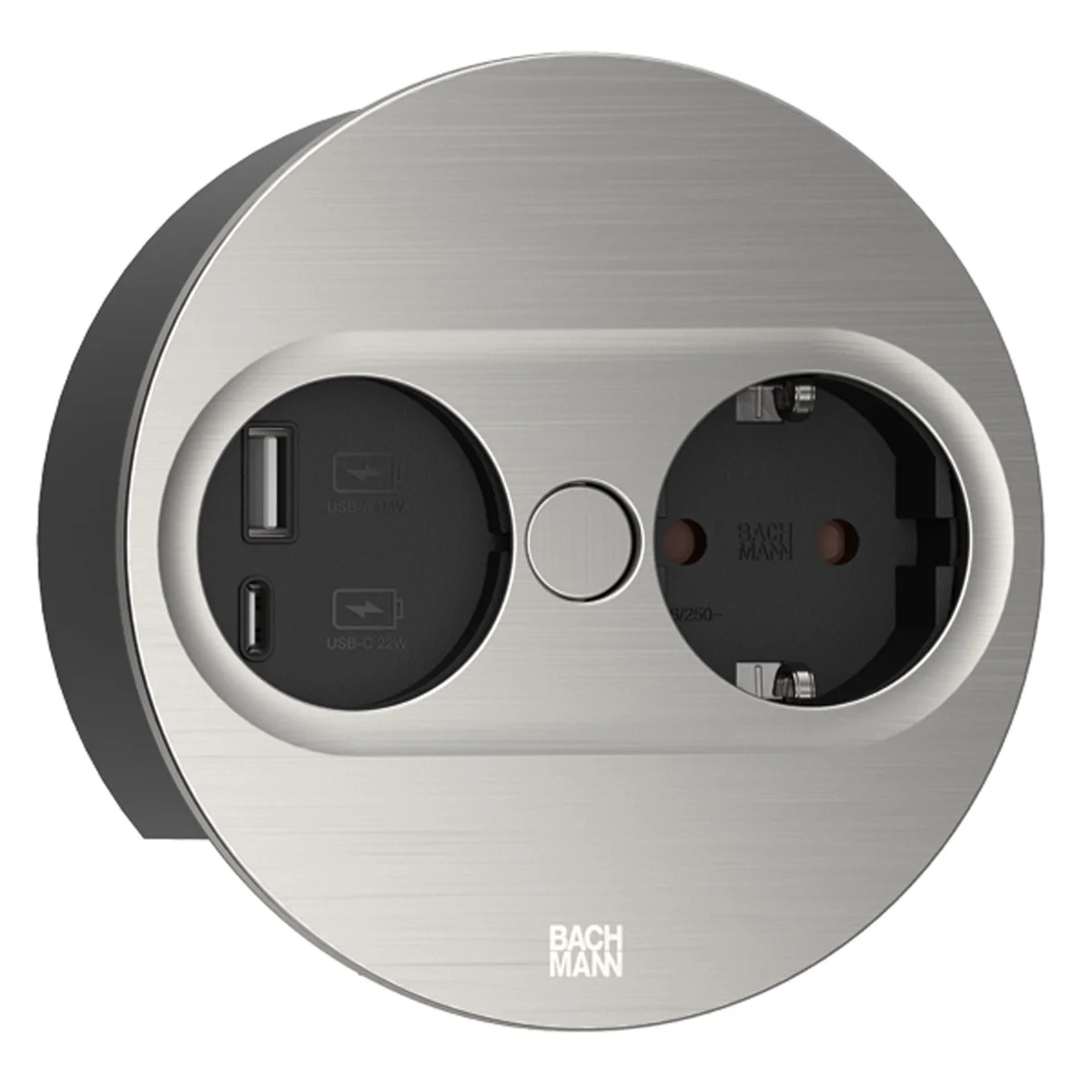 BACHMANN TWIST 2 1xCEE7/3 1xUSB A/C 22W 2,0m AEH Edelstahl-Optik rund