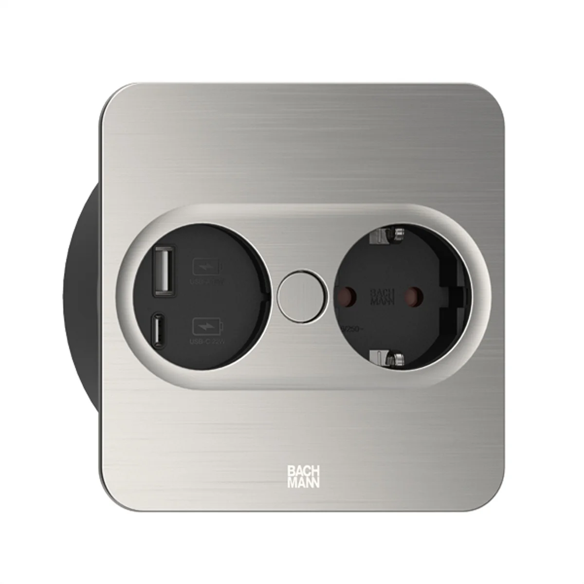 BACHMANN TWIST 2 1xCEE7/3 1xUSB A/C 22W 2,0m AEH Edelstahl-Optik eckig