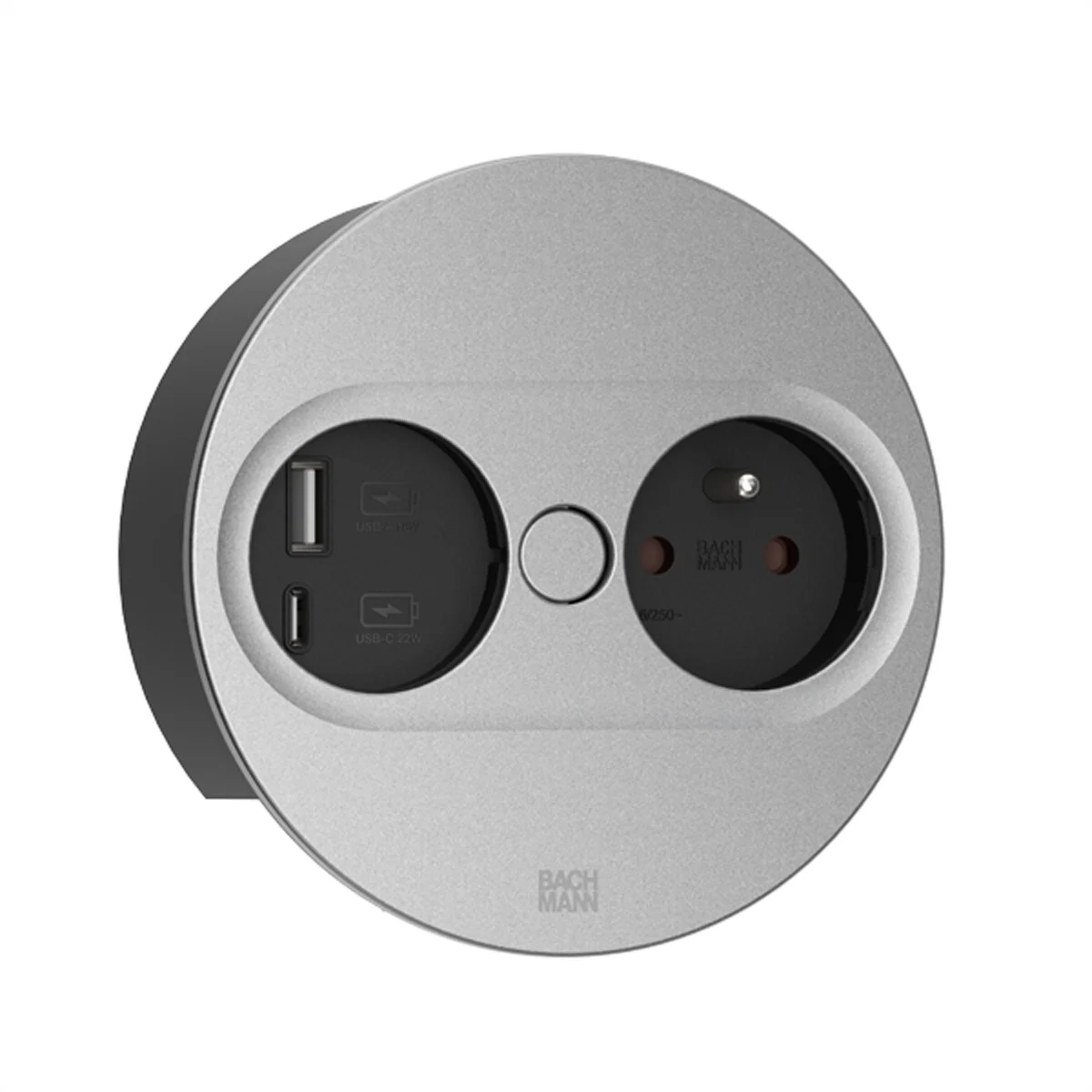 BACHMANN TWIST 2 1xUTE 1xUSB A/C 22W 0,2m GST18 silber rund