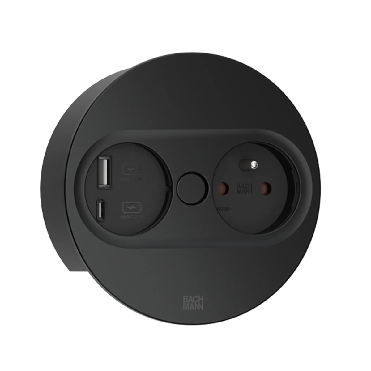 BACHMANN TWIST 2 1xUTE 1xUSB A/C 22W 2,0m AEH RAL9005 30GE rund