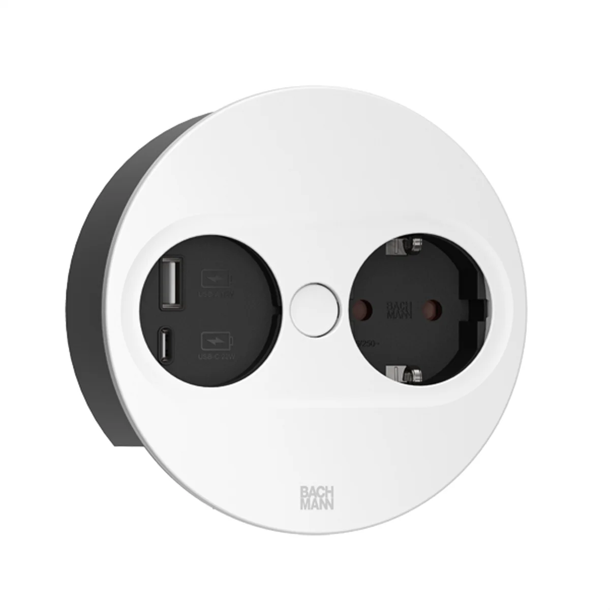 BACHMANN TWIST 2 1xCEE7/3 1xUSB A/C 22W 2,0m AEH RAL9010 30GE rund