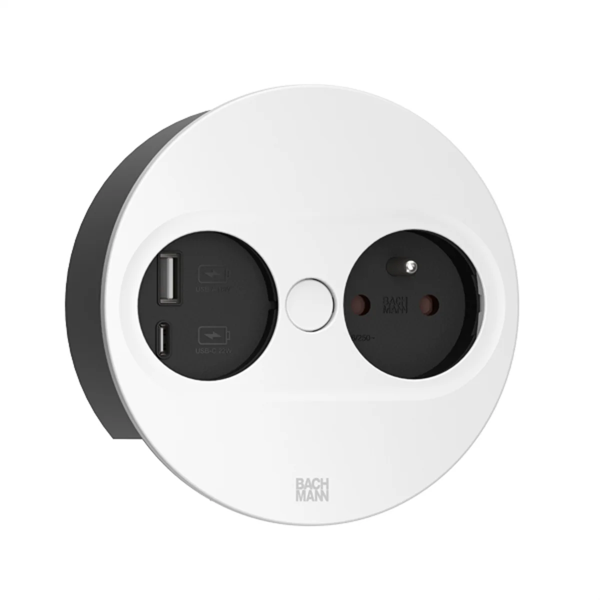 BACHMANN TWIST 2 1xUTE 1xUSB A/C 22W 2,0m AEH RAL9010 30GE rund