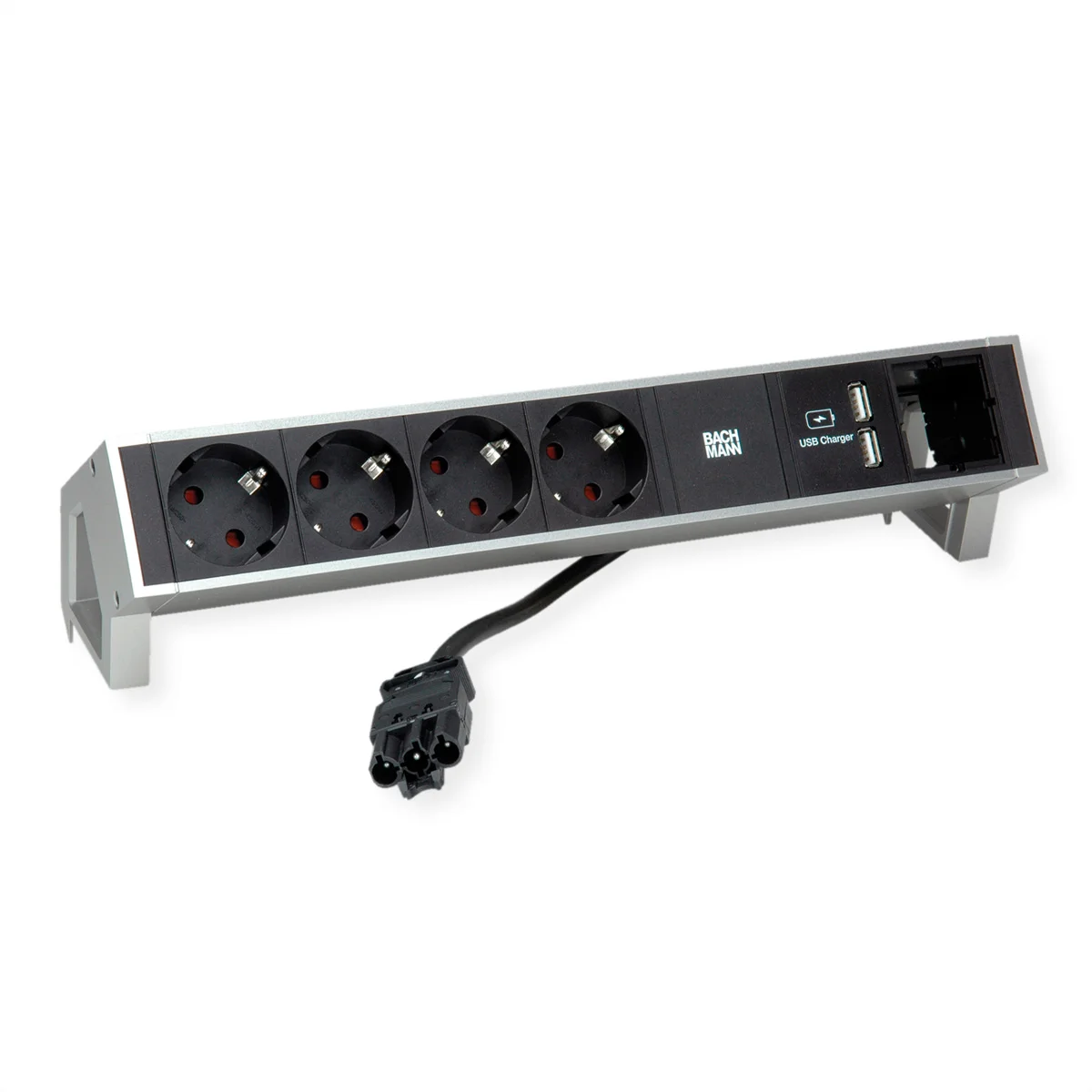 BACHMANN DESK2 4x Schutzkontakt 1x USB-Charger, Aluminium