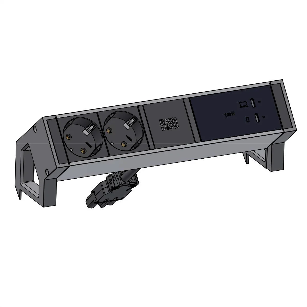 BACHMANN DESK2 2xCEE7/3 USB Schwarz USB Charger C/C 100W GST18 0,2m