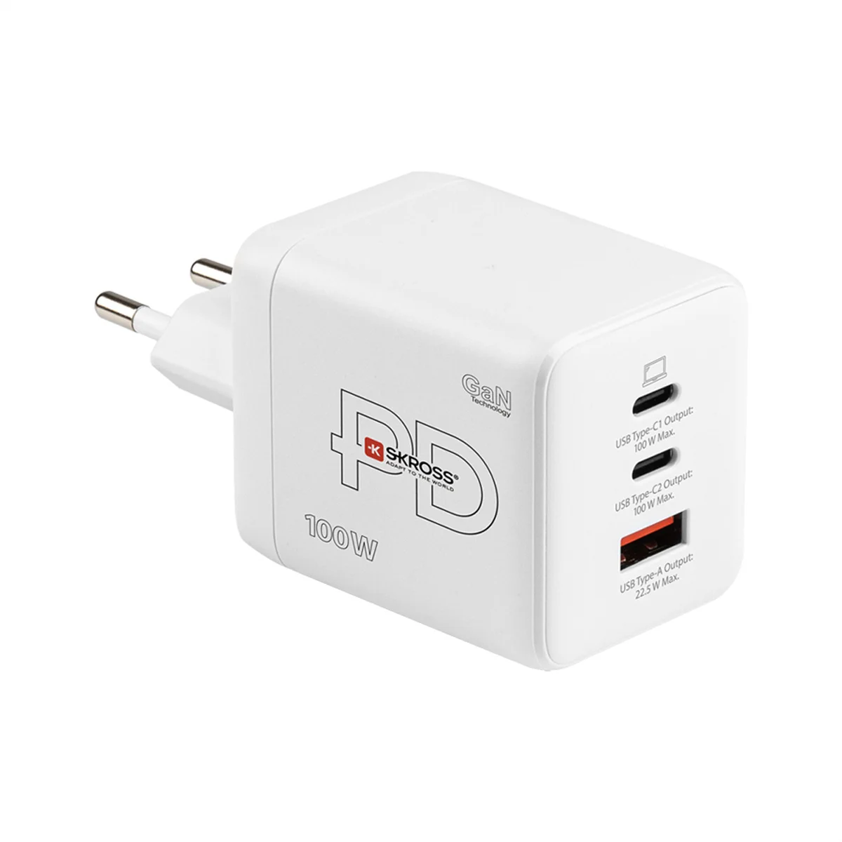 Skross Power Charger Combo+, 2x USB-C, 1x USB-A, GaN, 100W