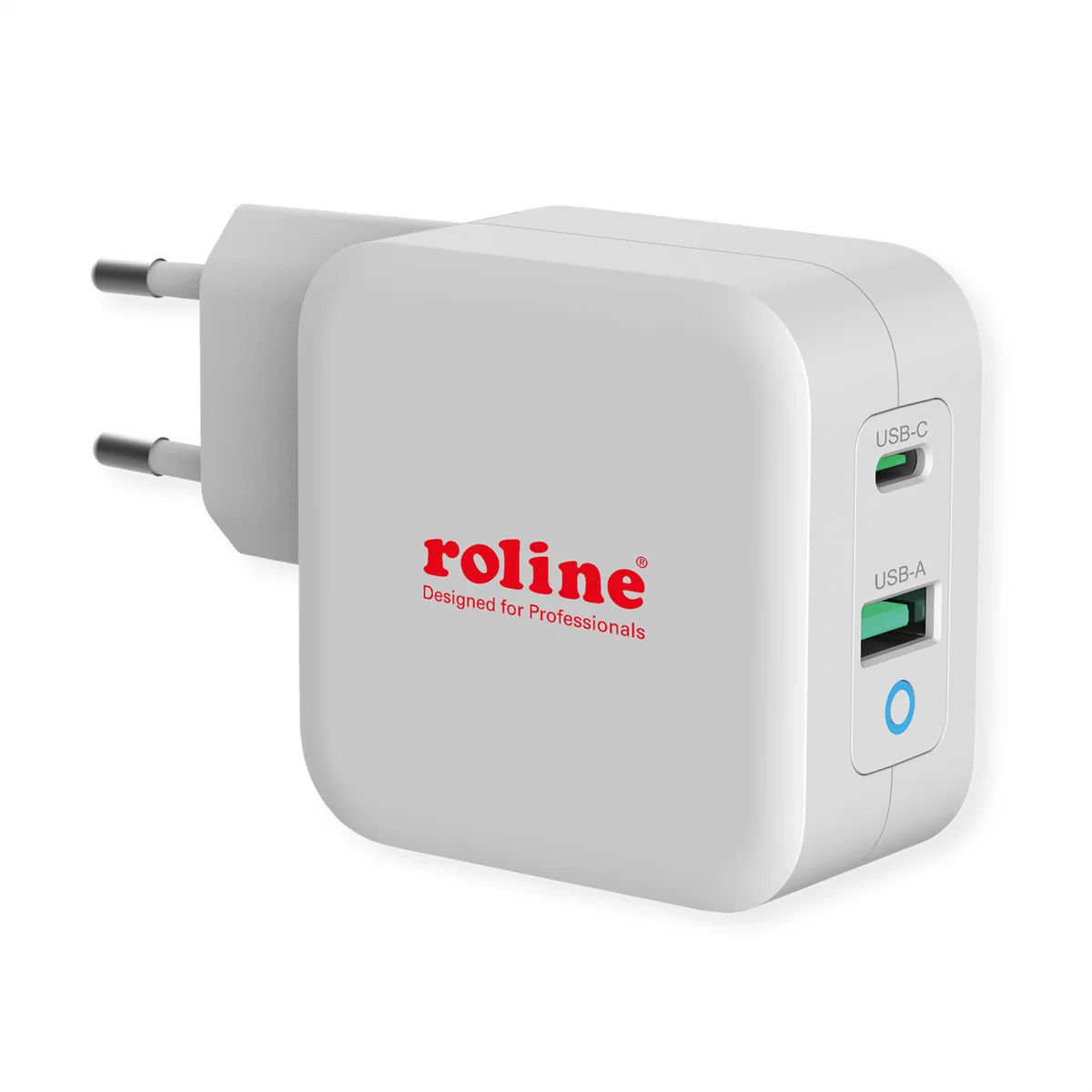 ROLINE USB Charger mit Euro-Stecker, 2 Port (Typ-A QC3.0, Typ-C PD), 65W