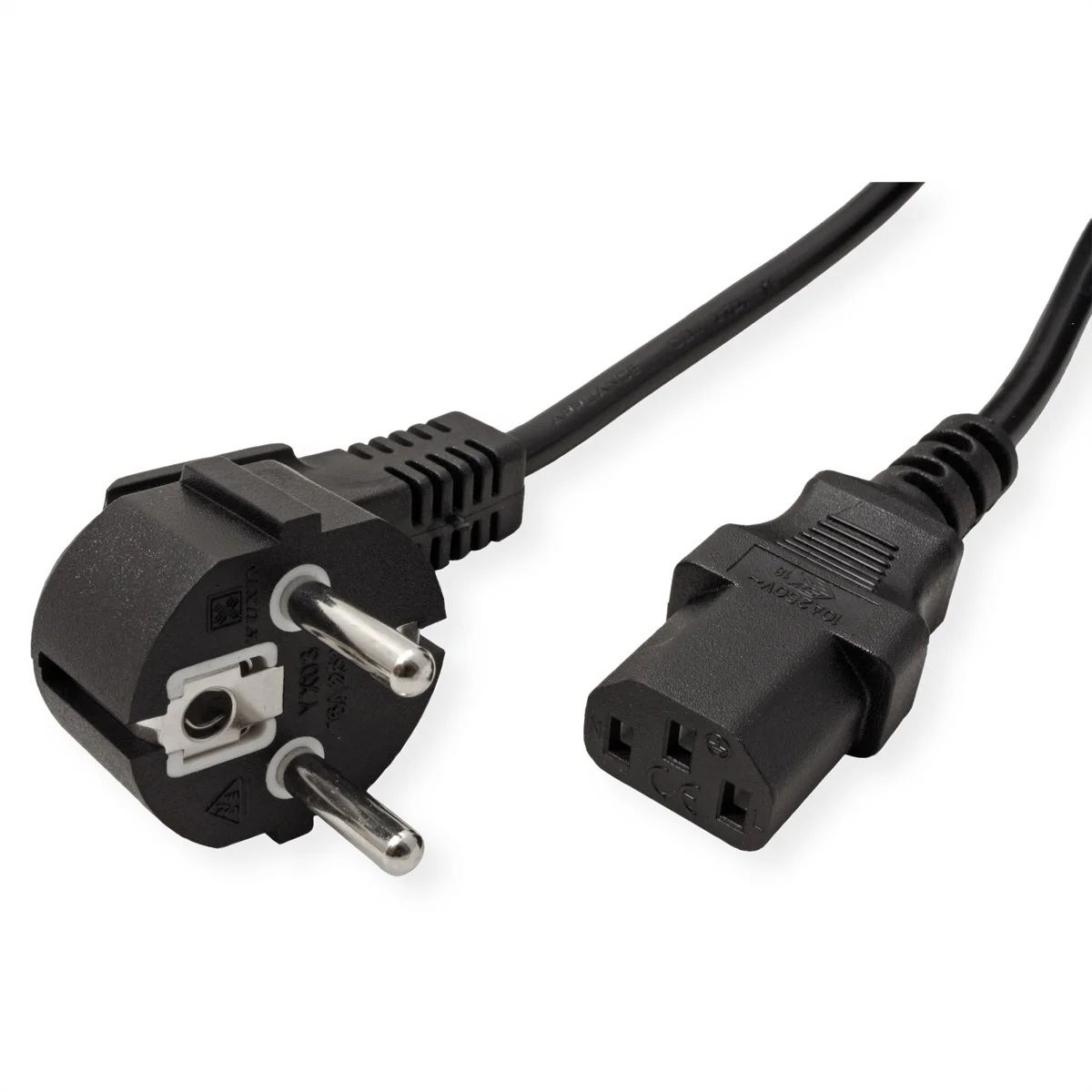 VALUE Netzkabel, CEE7/7-Stecker & IEC-Buchse gerade, schwarz, 0,6 m