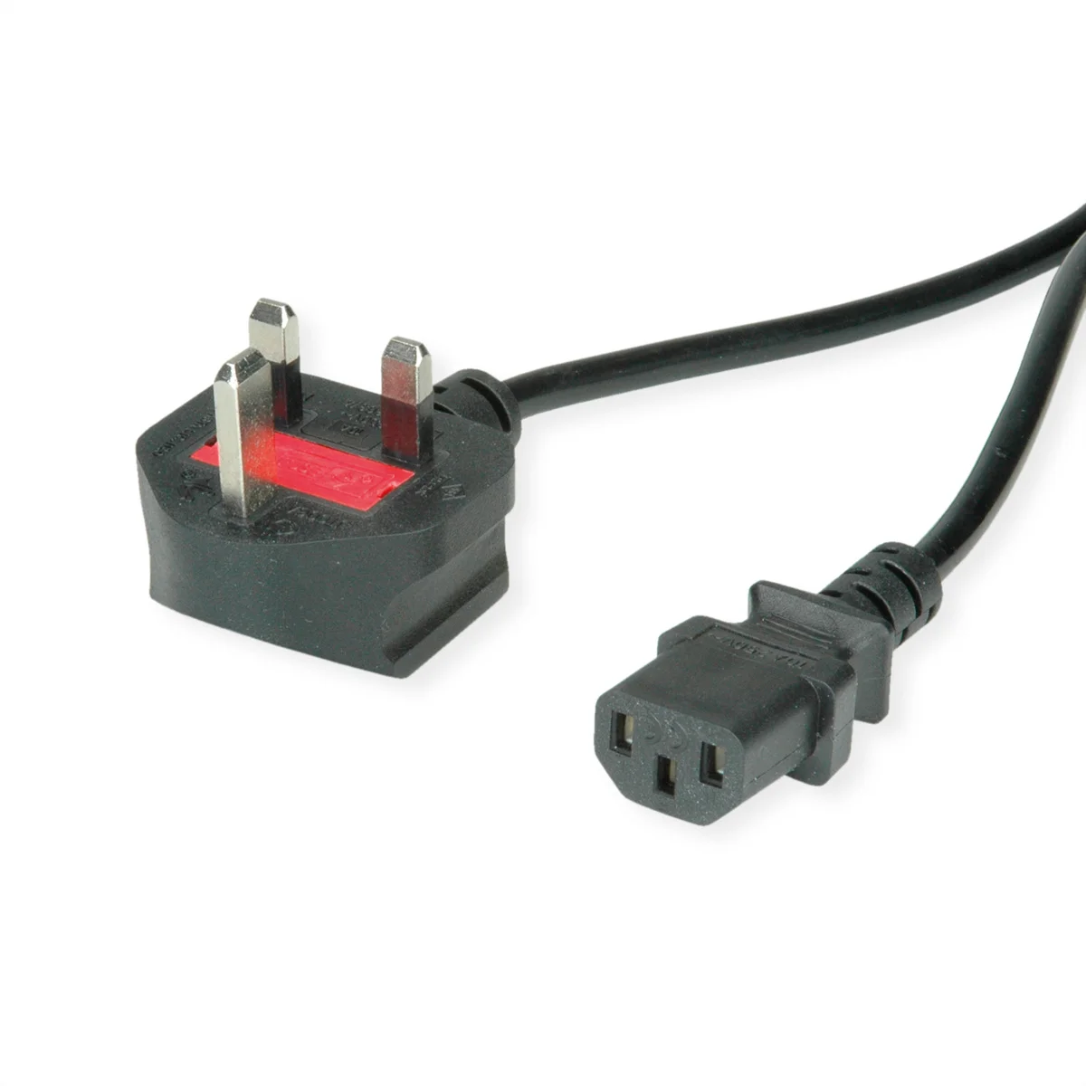 VALUE UK Netzkabel, gerade IEC-Buchse, 10A, schwarz, 1,95 m