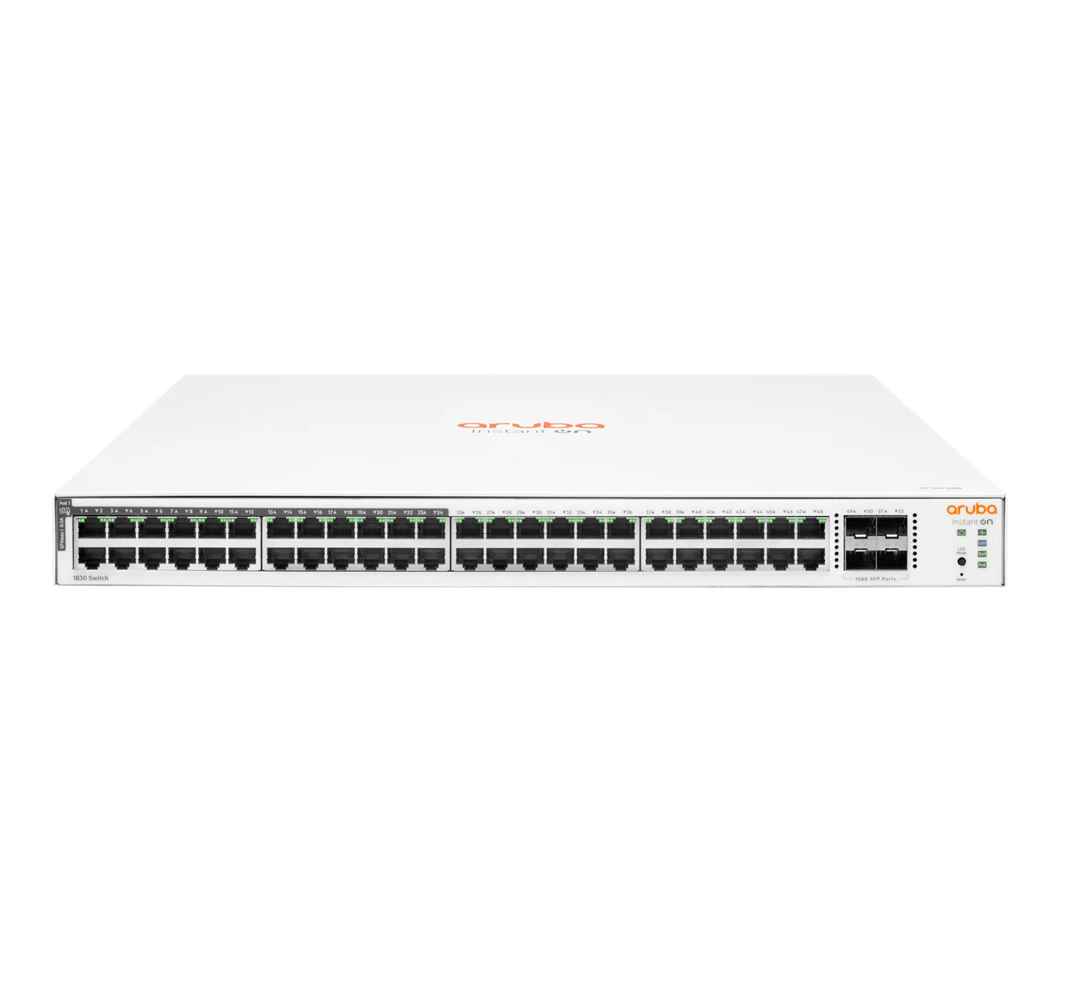 Hewlett Packard Enterprise Aruba Instant On 1830 48G 24p Class4 PoE 4SFP 370W Managed L2 Gigabit Ethernet (10/100/1000) Power over Ethernet (PoE) 1U