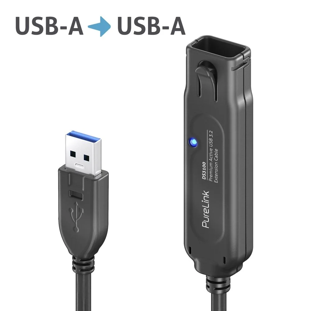 Active Premium USB 3.2 USB-A Verlängerungskabel - 10.0m, schwarz